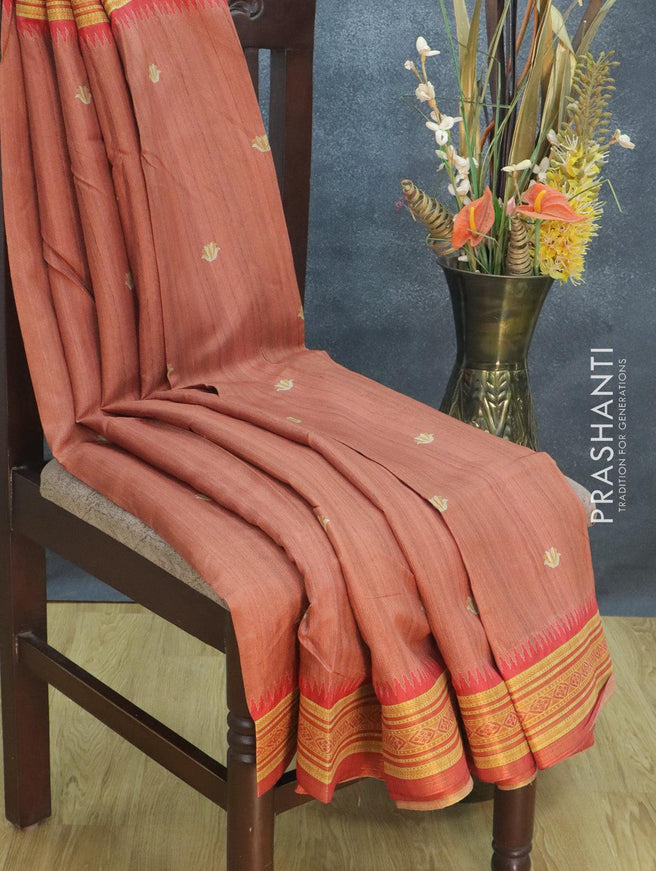 Semi tussar dupion saree rustic orange and red shade with floral butta prints and vidarbha style border - {{ collection.title }} by Prashanti Sarees