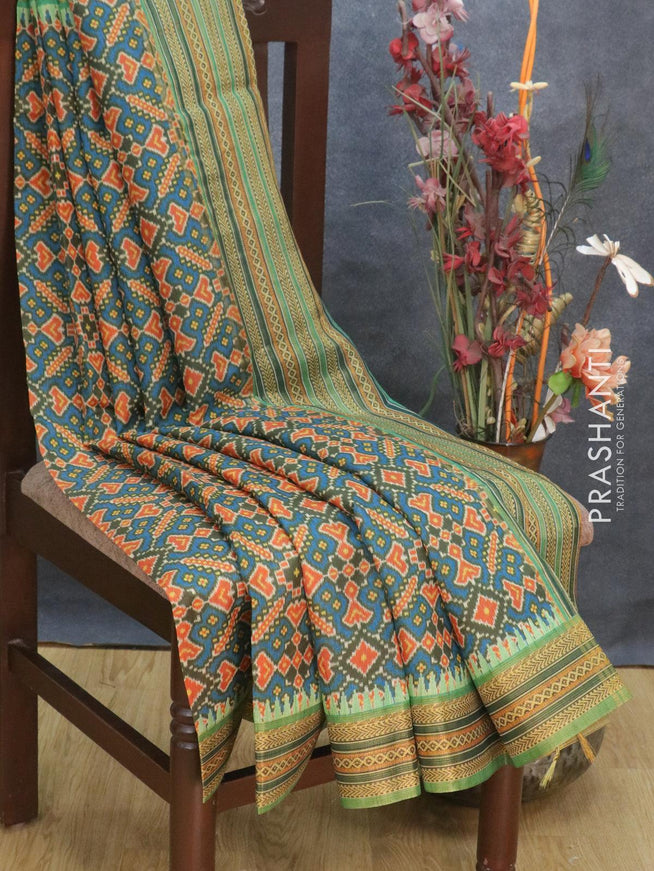 Semi tussar dupion saree sap green and green with allover prints and vidarbha style border - {{ collection.title }} by Prashanti Sarees