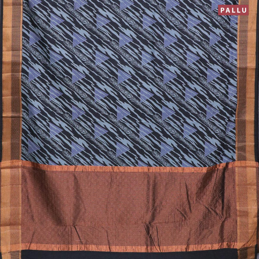 Semi tussar saree black with allover prints and zari woven border - {{ collection.title }} by Prashanti Sarees