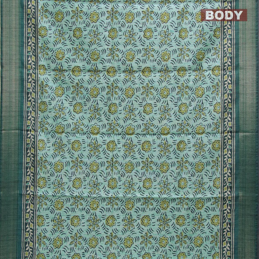 Semi tussar saree blue shade with allover floral prints and zari woven border - {{ collection.title }} by Prashanti Sarees