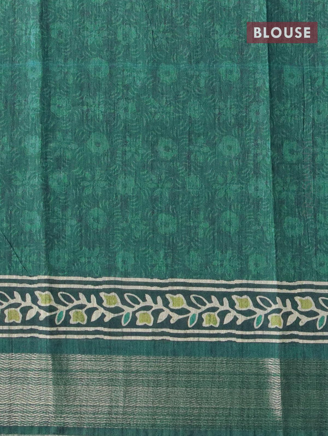 Semi tussar saree blue shade with allover floral prints and zari woven border - {{ collection.title }} by Prashanti Sarees