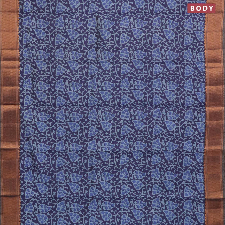 Semi tussar saree blue shade with allover prints and zari woven border - {{ collection.title }} by Prashanti Sarees