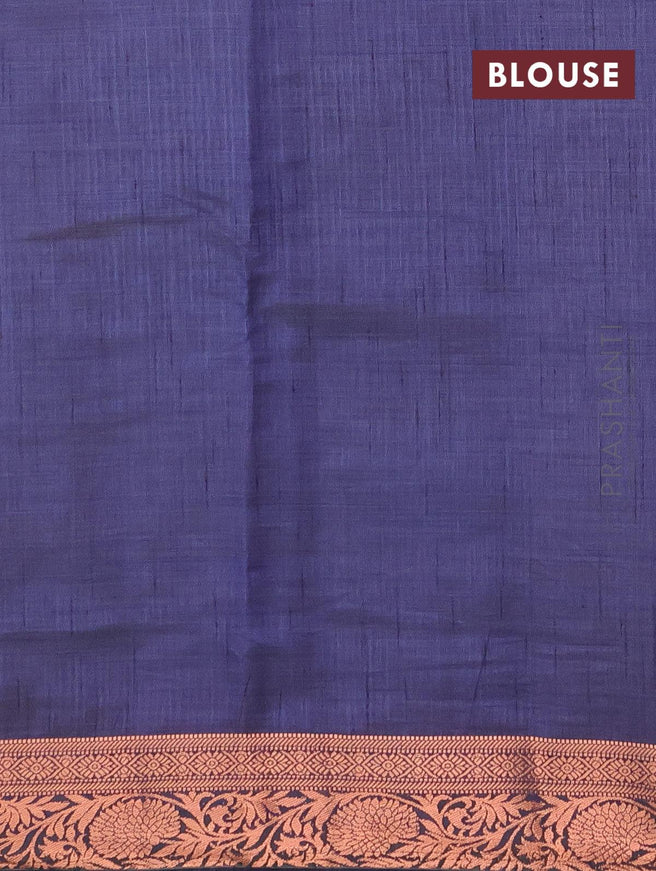 Semi tussar saree blue with allover prints and copper zari woven border - {{ collection.title }} by Prashanti Sarees