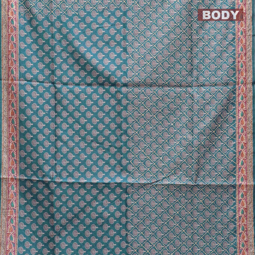 Semi tussar saree blue with butta prints & kantha stitch work and kantha stitch work border - {{ collection.title }} by Prashanti Sarees