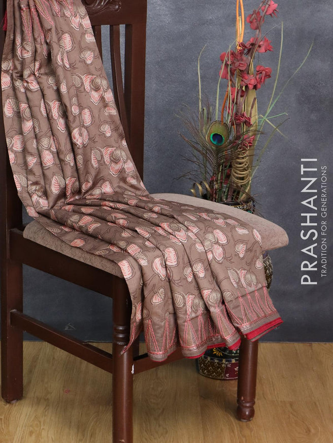 Semi tussar saree brown and maroon with allover prints and embroidery work border - {{ collection.title }} by Prashanti Sarees