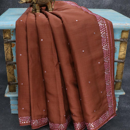 Semi tussar saree brown shade with embroidery work - {{ collection.title }} by Prashanti Sarees