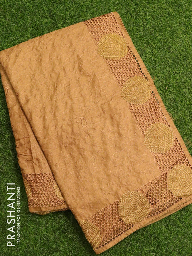 Semi tussar saree dark beige with embroidery and cut work - {{ collection.title }} by Prashanti Sarees