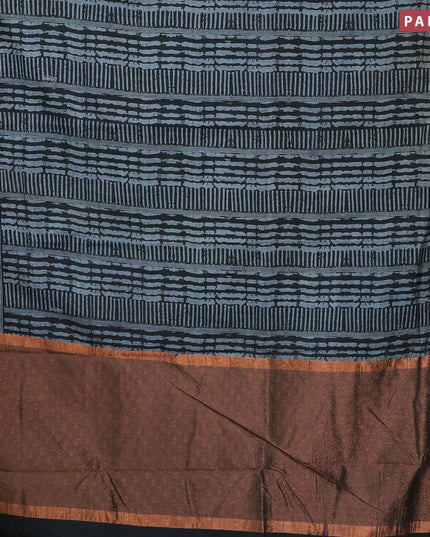 Semi tussar saree dark grey and black with allover prints and zari woven border - {{ collection.title }} by Prashanti Sarees