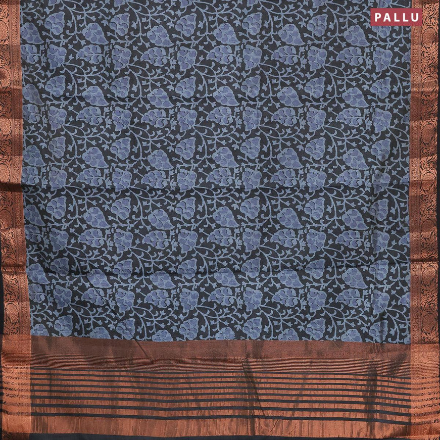Semi tussar saree dark grey with allover prints and copper zari woven border - {{ collection.title }} by Prashanti Sarees
