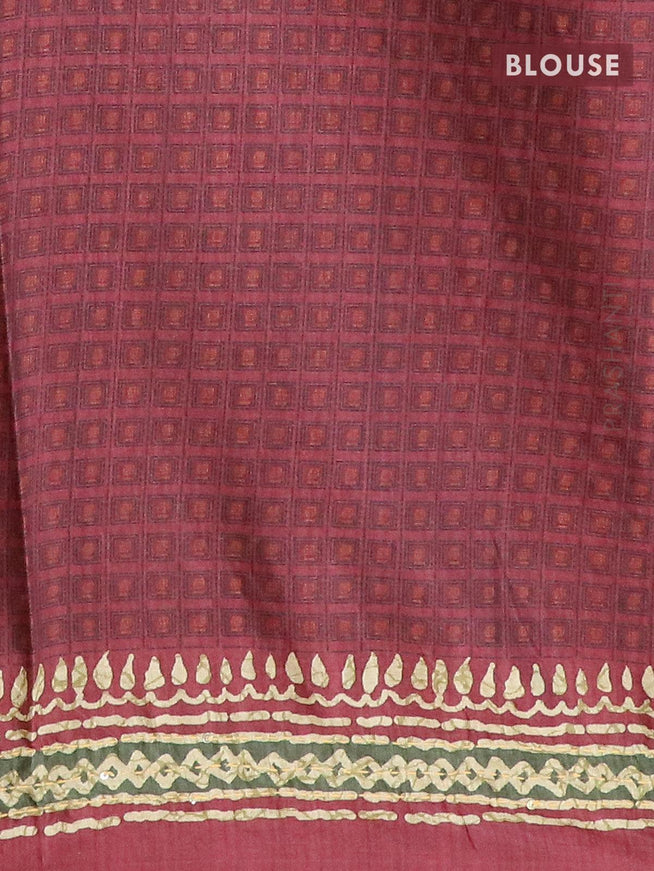 Semi tussar saree dark muistard and maroon shade with allover prints & kantha stitch work and printed border - {{ collection.title }} by Prashanti Sarees