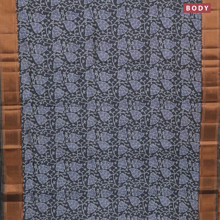 Semi tussar saree elephant grey with allover prints and zari woven border - {{ collection.title }} by Prashanti Sarees