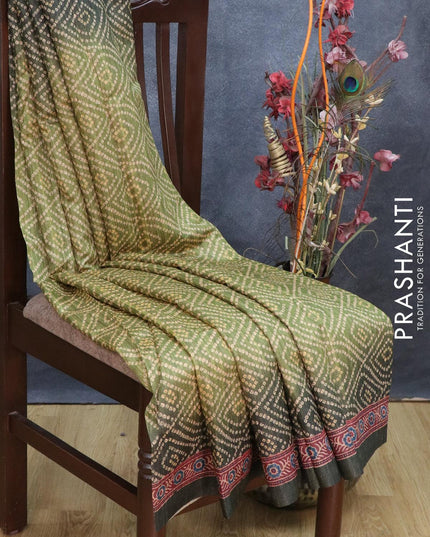 Semi tussar saree green and sap green with allover bandhani prints and printed border - {{ collection.title }} by Prashanti Sarees