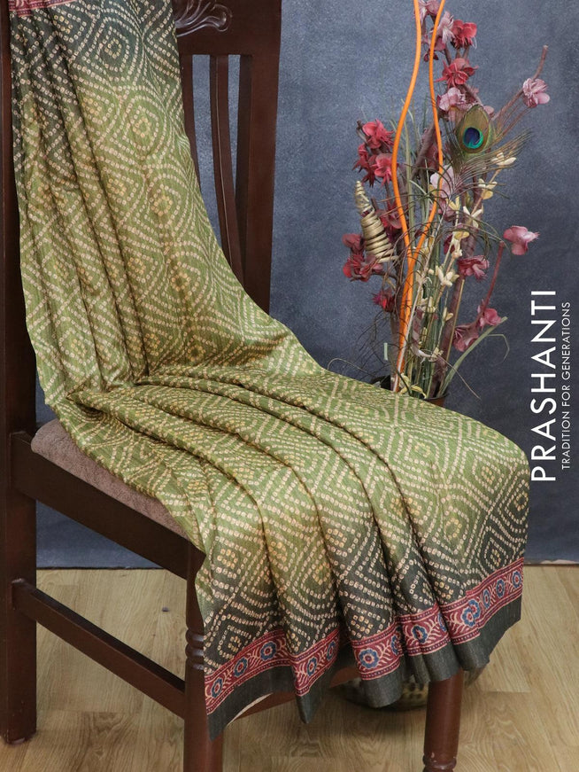 Semi tussar saree green and sap green with allover bandhani prints and printed border - {{ collection.title }} by Prashanti Sarees