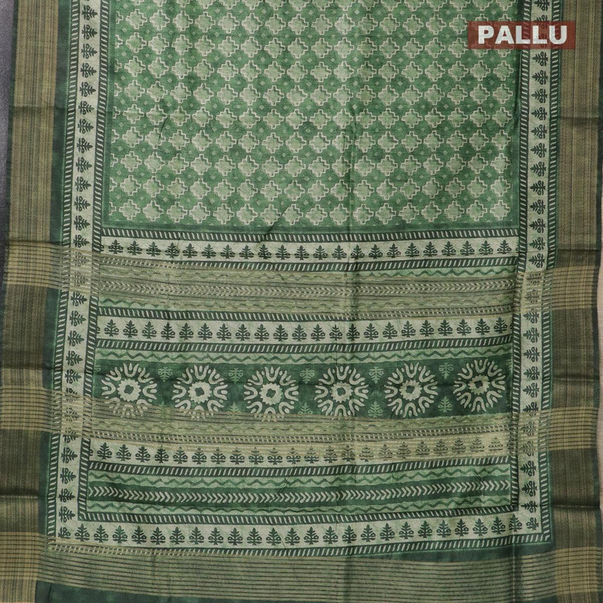 Semi tussar saree green shade with allover prints and zari woven border - {{ collection.title }} by Prashanti Sarees