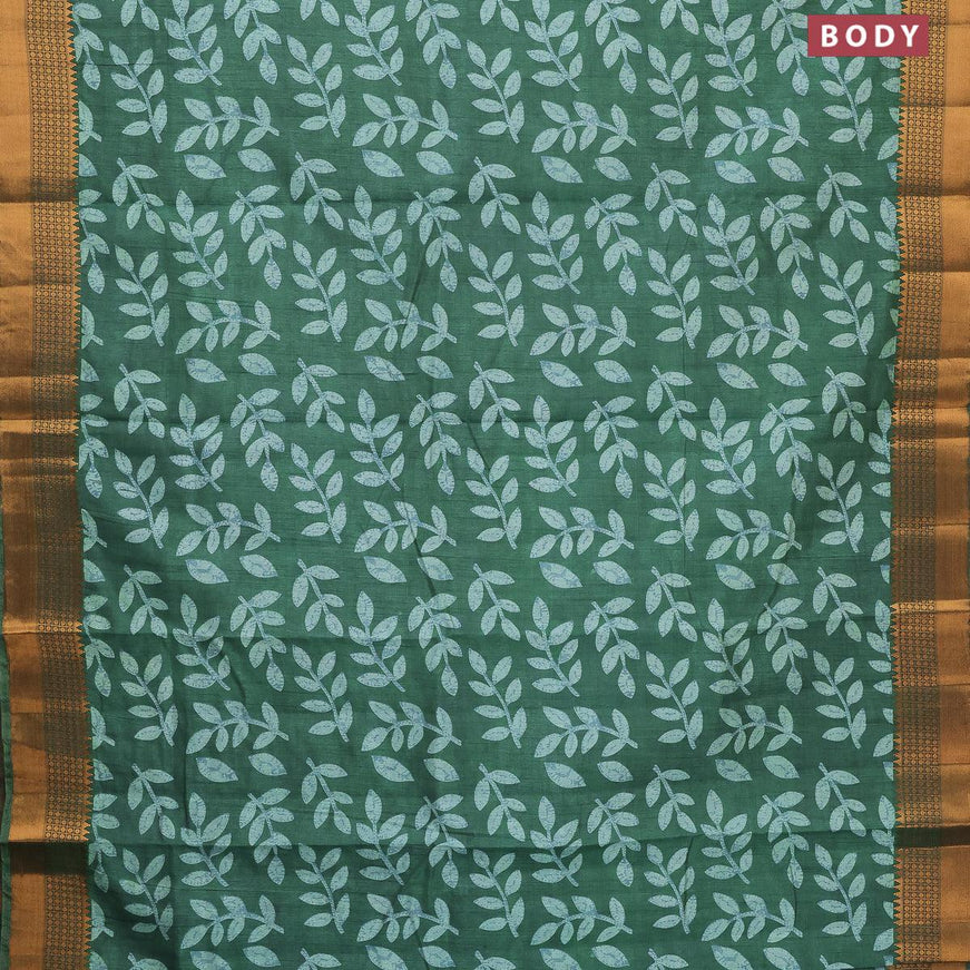 Semi tussar saree green with allover leaf prints and zari woven border - {{ collection.title }} by Prashanti Sarees