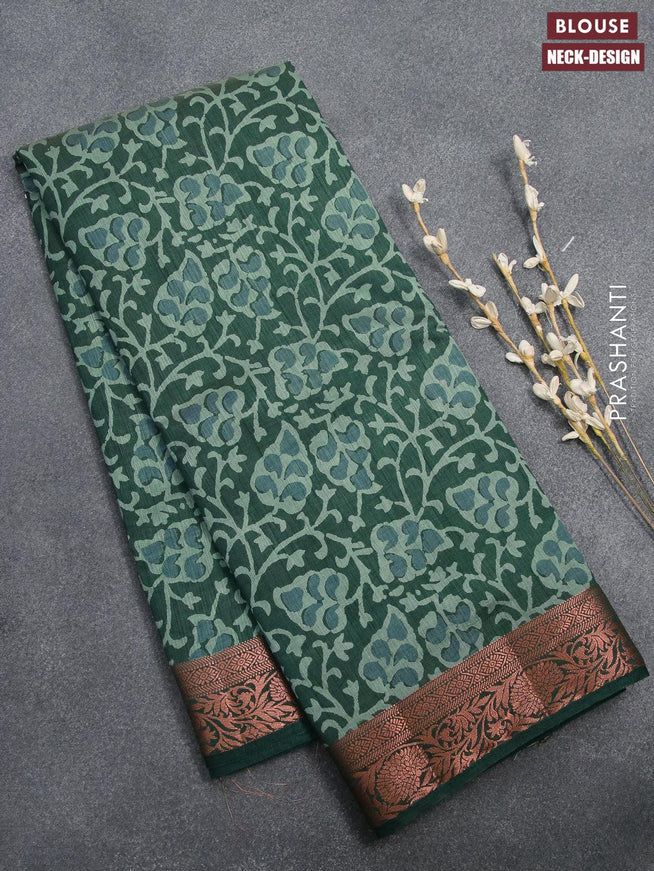 Semi tussar saree green with allover prints and copper zari woven border - {{ collection.title }} by Prashanti Sarees