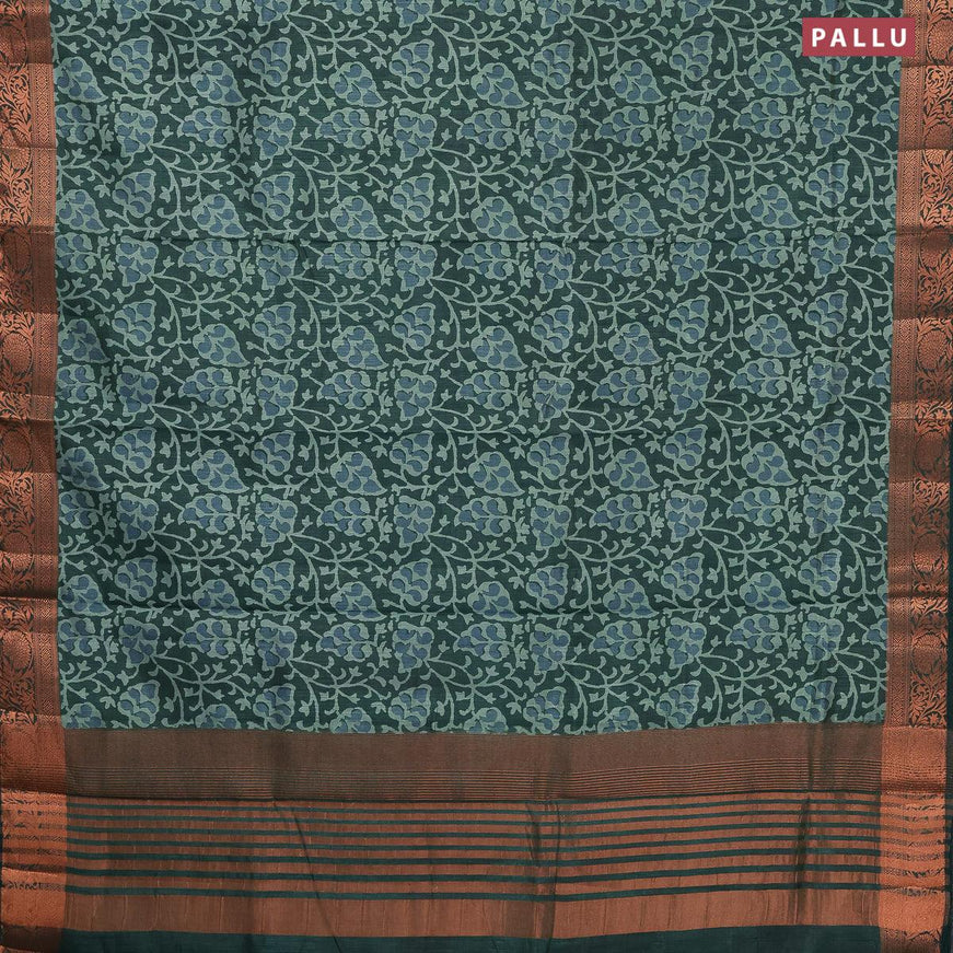 Semi tussar saree green with allover prints and copper zari woven border - {{ collection.title }} by Prashanti Sarees