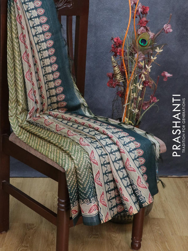 Semi tussar saree green with allover prints and printed border - RFQ2522 - {{ collection.title }} by Prashanti Sarees