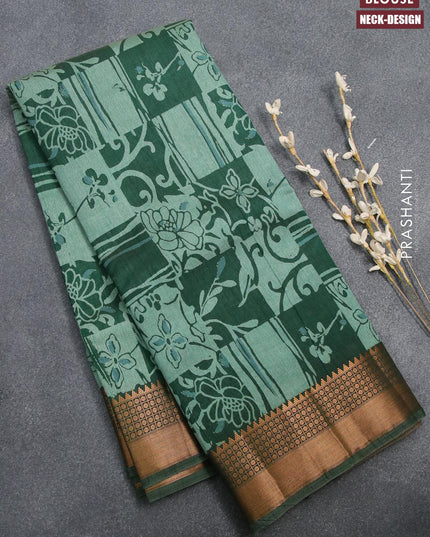 Semi tussar saree green with allover prints and zari woven border - {{ collection.title }} by Prashanti Sarees