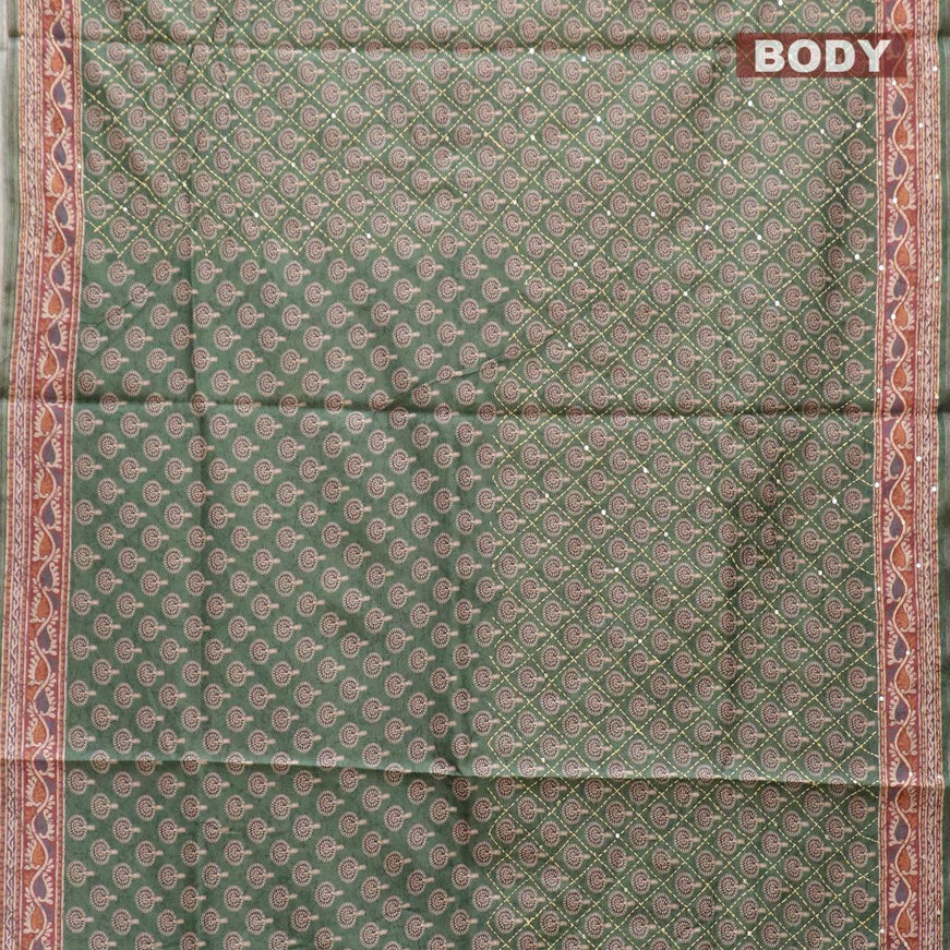 Semi tussar saree green with butta prints & kantha stitch work and kantha stitch work border - {{ collection.title }} by Prashanti Sarees