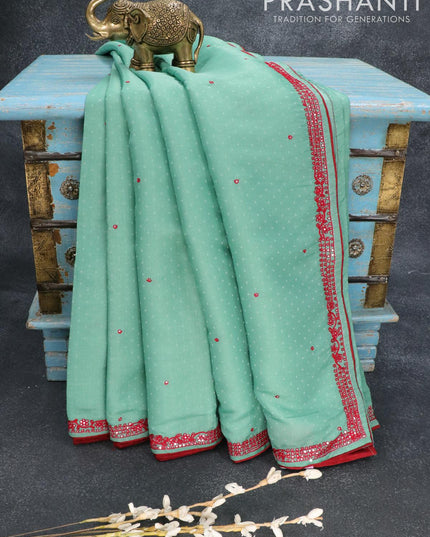 Semi tussar saree green with embroidery work - {{ collection.title }} by Prashanti Sarees