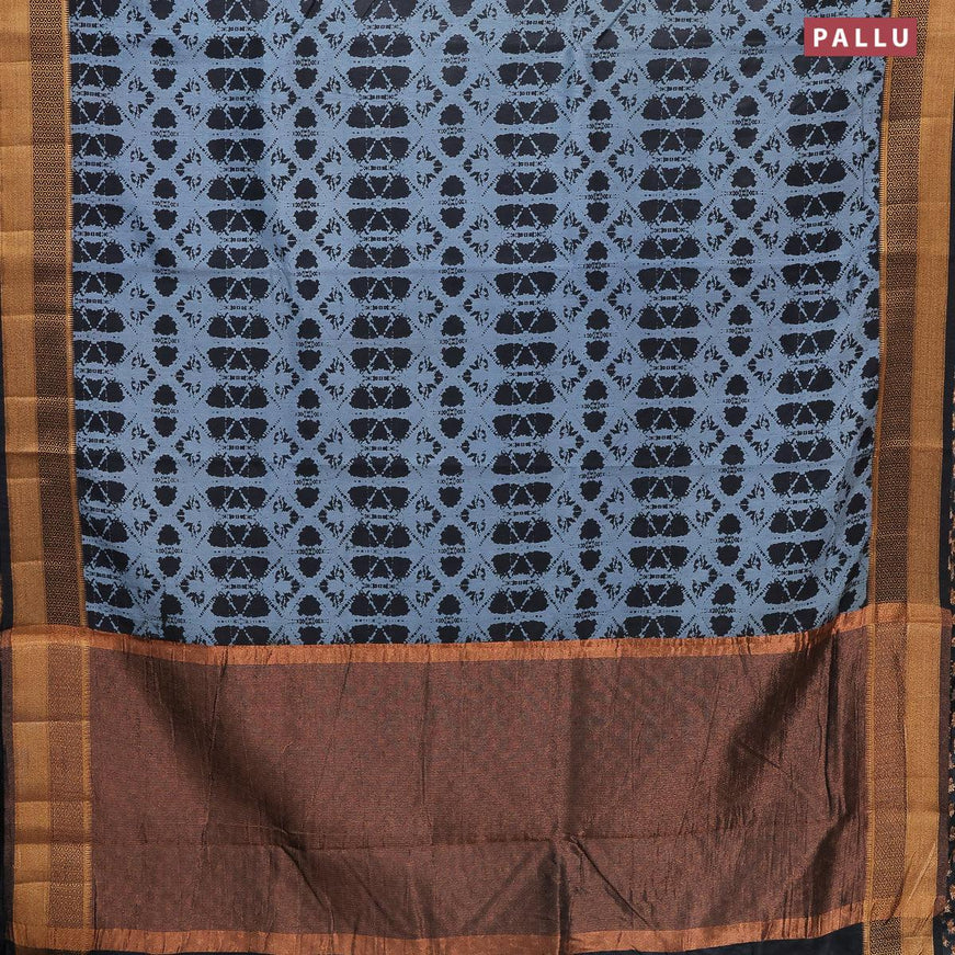Semi tussar saree grey and black with allover prints and zari woven border - {{ collection.title }} by Prashanti Sarees