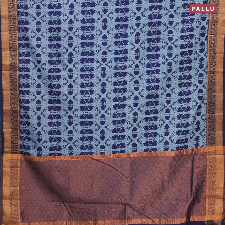 Semi tussar saree grey and blue with allover prints and zari woven border - {{ collection.title }} by Prashanti Sarees