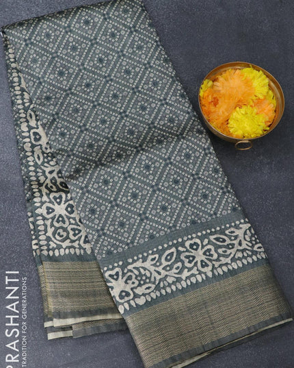 Semi tussar saree grey with allover bandhani prints and zari woven border - {{ collection.title }} by Prashanti Sarees