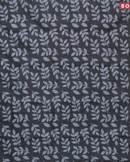 Semi tussar saree grey with allover leaf prints and zari woven border - {{ collection.title }} by Prashanti Sarees