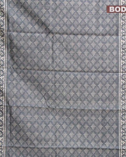 Semi tussar saree grey with allover prints and zari woven border - {{ collection.title }} by Prashanti Sarees