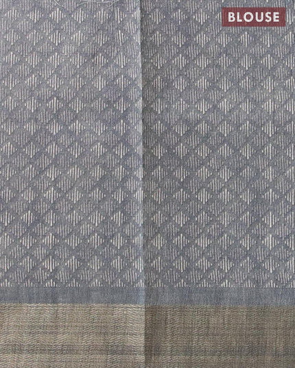 Semi tussar saree grey with allover prints and zari woven border - {{ collection.title }} by Prashanti Sarees