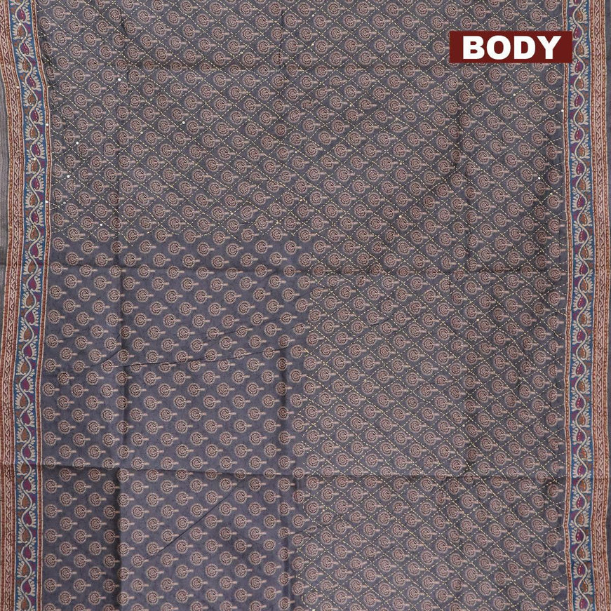 Semi tussar saree grey with butta prints & kantha stitch work and kantha stitch work border - {{ collection.title }} by Prashanti Sarees
