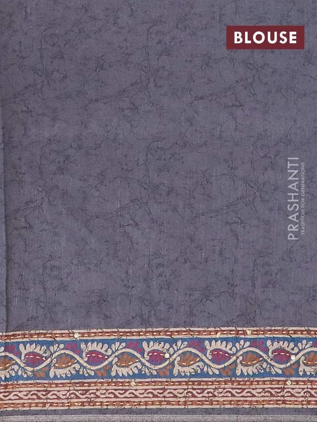 Semi tussar saree grey with butta prints & kantha stitch work and kantha stitch work border - {{ collection.title }} by Prashanti Sarees
