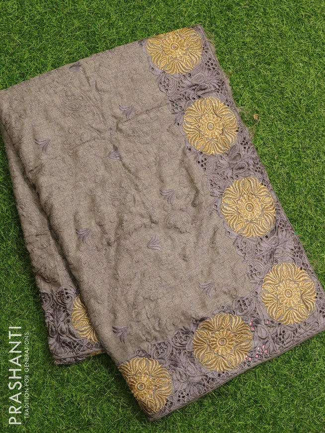 Semi tussar saree grey with embroidery and cut work - {{ collection.title }} by Prashanti Sarees