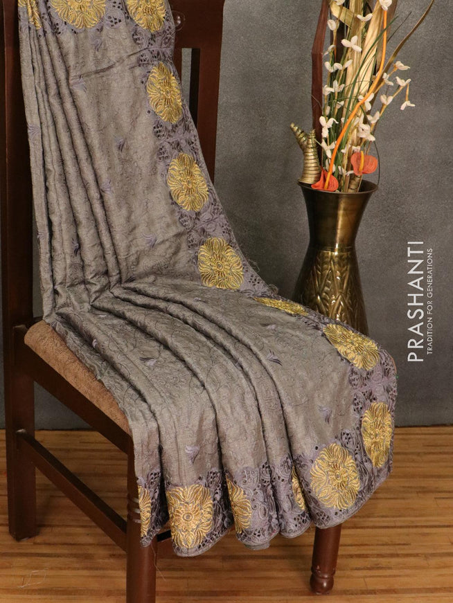 Semi tussar saree grey with embroidery and cut work - {{ collection.title }} by Prashanti Sarees