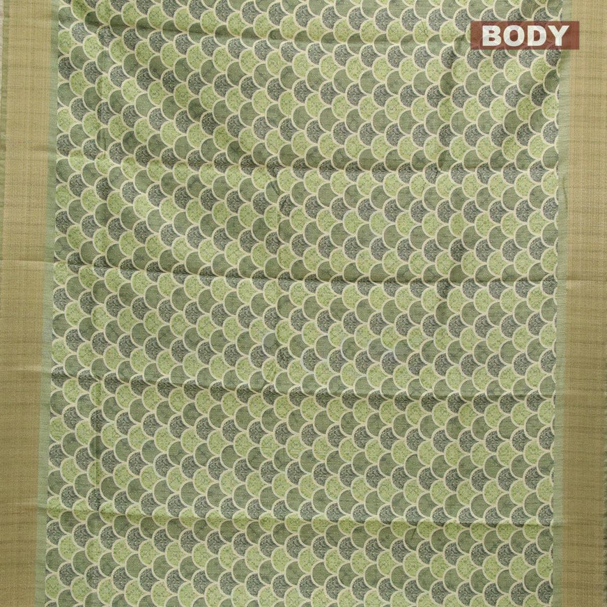 Semi tussar saree light green with allover prints and zari woven border - {{ collection.title }} by Prashanti Sarees