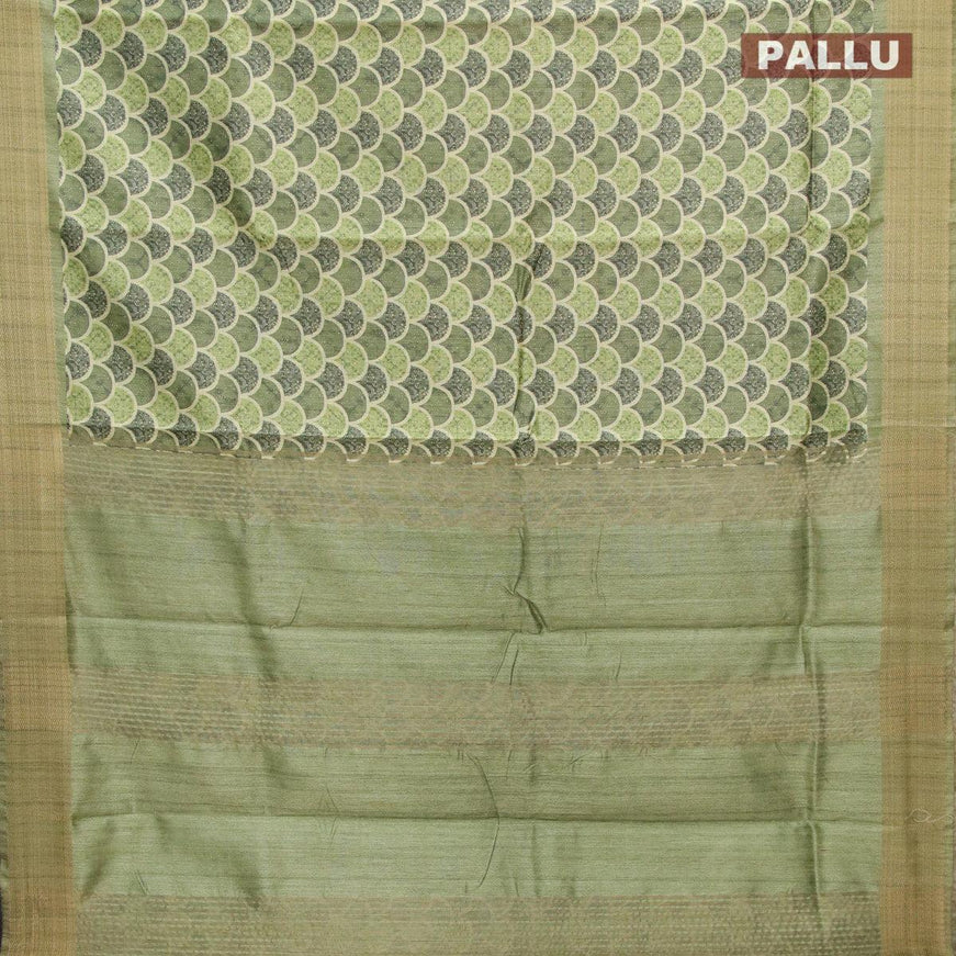 Semi tussar saree light green with allover prints and zari woven border - {{ collection.title }} by Prashanti Sarees