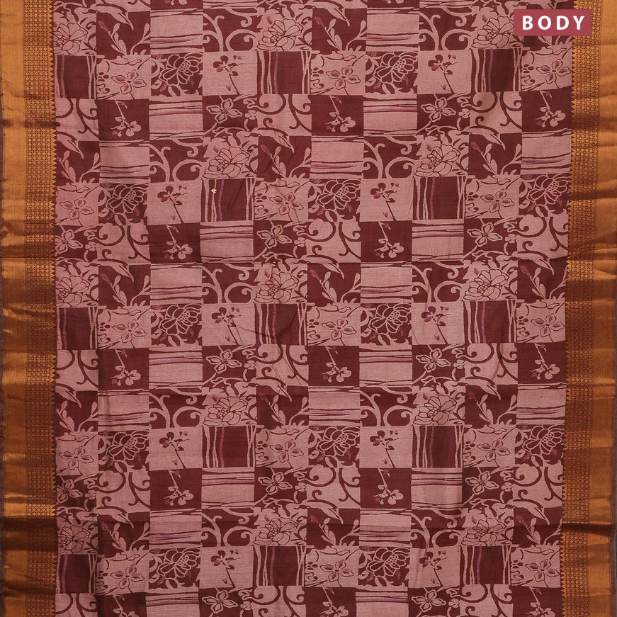 Semi tussar saree maroon shade with allover prints and zari woven border - {{ collection.title }} by Prashanti Sarees