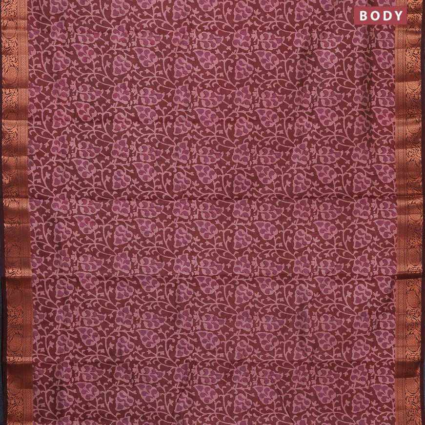 Semi tussar saree maroon with allover prints and copper zari woven border - {{ collection.title }} by Prashanti Sarees