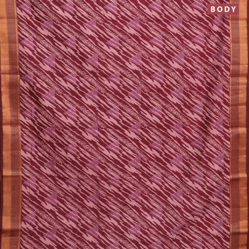 Semi tussar saree maroon with allover prints and zari woven border - {{ collection.title }} by Prashanti Sarees