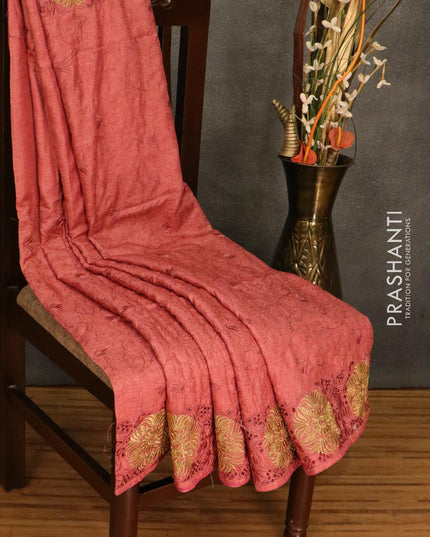 Semi tussar saree mauve pink with embroidery and cut work - {{ collection.title }} by Prashanti Sarees