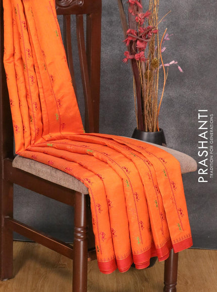 Semi tussar saree orange and maroon with allover embroidery work and simple border - {{ collection.title }} by Prashanti Sarees