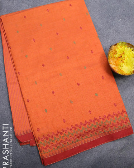 Semi tussar saree orange and maroon with embroidery work and simple border - {{ collection.title }} by Prashanti Sarees