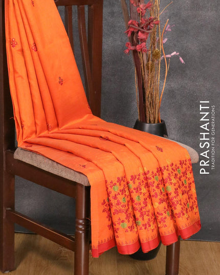 Semi tussar saree orange and maroon with embroidery work and simple border - {{ collection.title }} by Prashanti Sarees