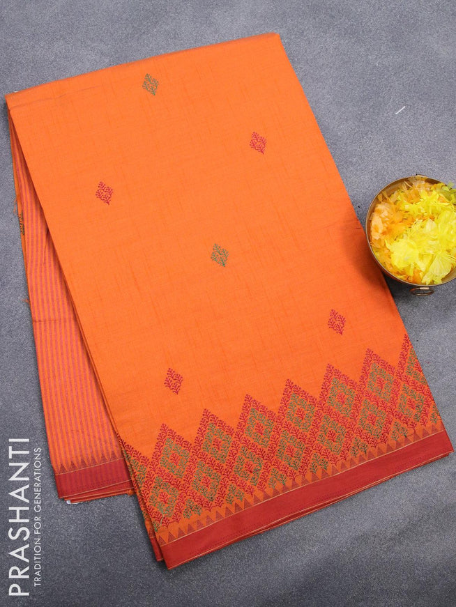 Semi tussar saree orange and rustic orange with embroidery work and simple border - {{ collection.title }} by Prashanti Sarees