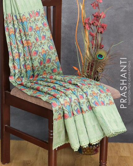 Semi tussar saree pastel green with allover prints and embroidery sequin work border - {{ collection.title }} by Prashanti Sarees