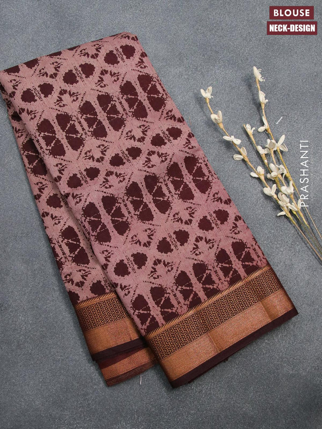 Semi tussar saree pastel maroon shade with allover prints and zari woven border - {{ collection.title }} by Prashanti Sarees