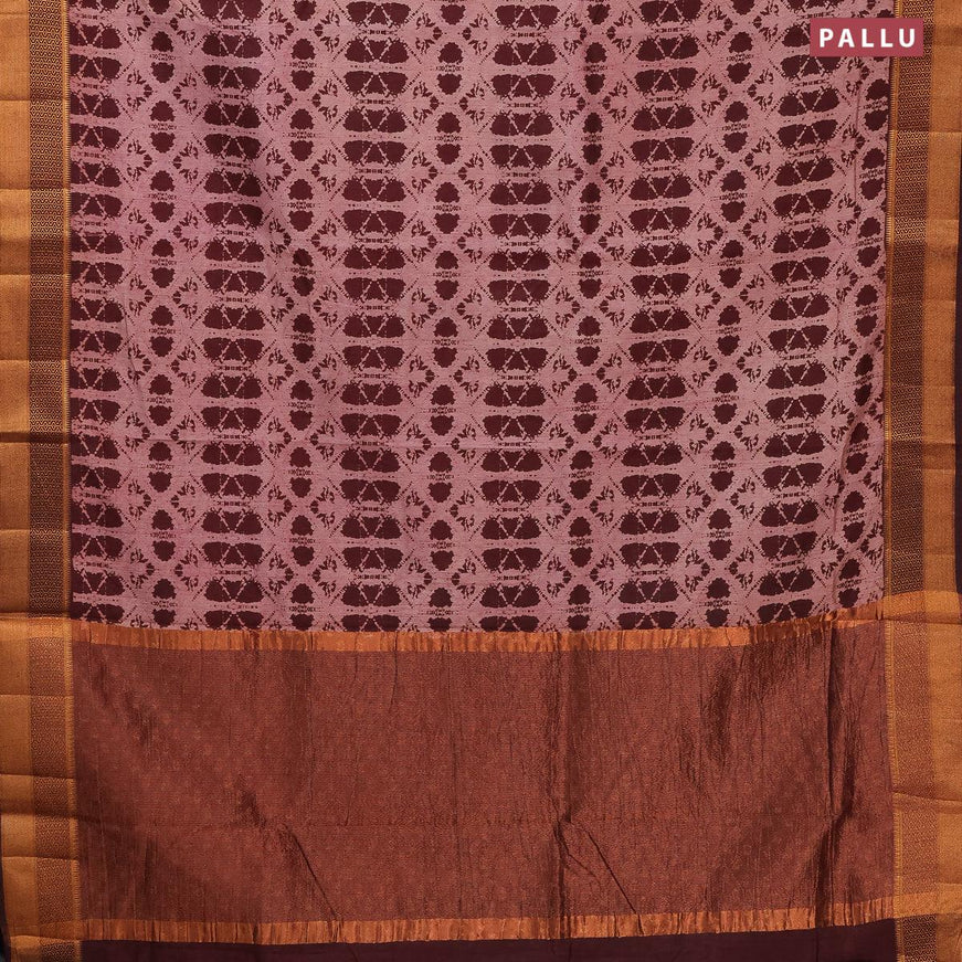 Semi tussar saree pastel maroon shade with allover prints and zari woven border - {{ collection.title }} by Prashanti Sarees