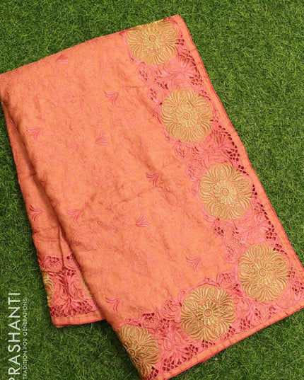 Semi tussar saree peach pink with embroidery and cut work - {{ collection.title }} by Prashanti Sarees