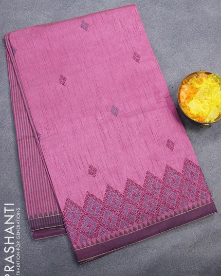 Semi tussar saree purple and jamun shade with embroidery work and simple border - {{ collection.title }} by Prashanti Sarees